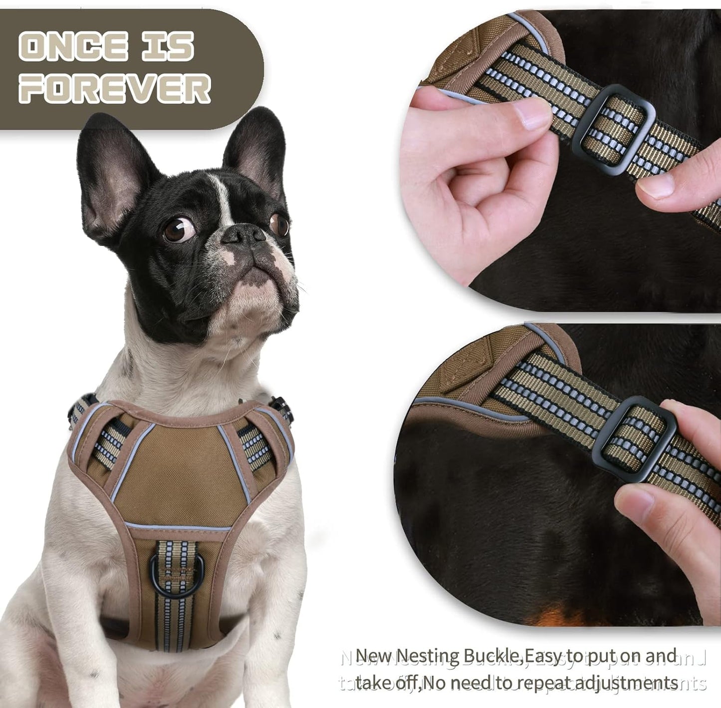 No Pull Dog Harness for Small Dogs, Adjustable No Choke Pet Vest with Dog Leash Fit Smart Reflective Pet Walking Harness for Training Easy Control Soft Handle Brown S
