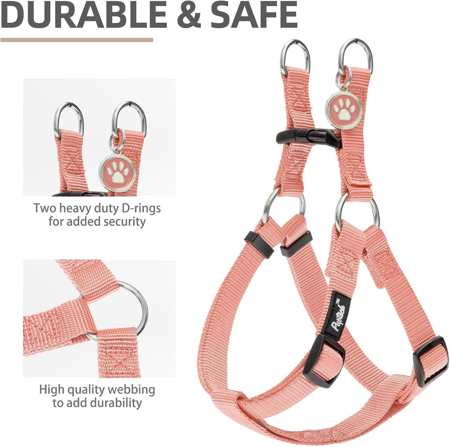 PUPTECK No Pull Dog Harness Soft Adjustable Basic Nylon Step in Puppy Vest Outdoor Walking with ID Tag, LightCoral, XS