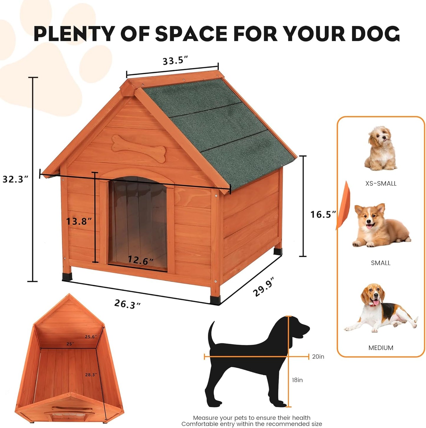 Solid Wood Dog House Comfortable Outdoor Shelter for Medium-Sized and Smaller Dog Sturdy, Durable and Easy to Clean,Can DIY,33.5’’D×30.7’’W×32.3’’H