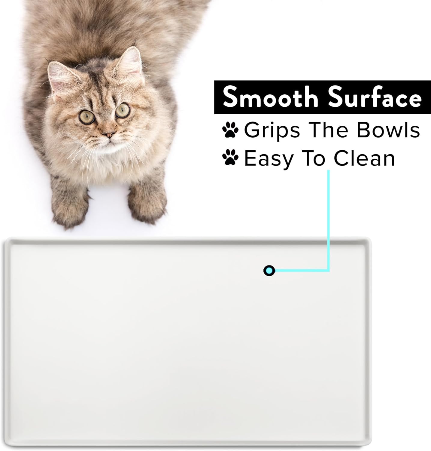 CatGuru Cat Food Mat, Small & Large Pet Placemat, 100% Waterproof Cat Feeding Mat, Silicone Mats for Cats Bowls, Non-Slip Mats for Pet Food and Water Bowl or Fountain (Large, Marshmallow)