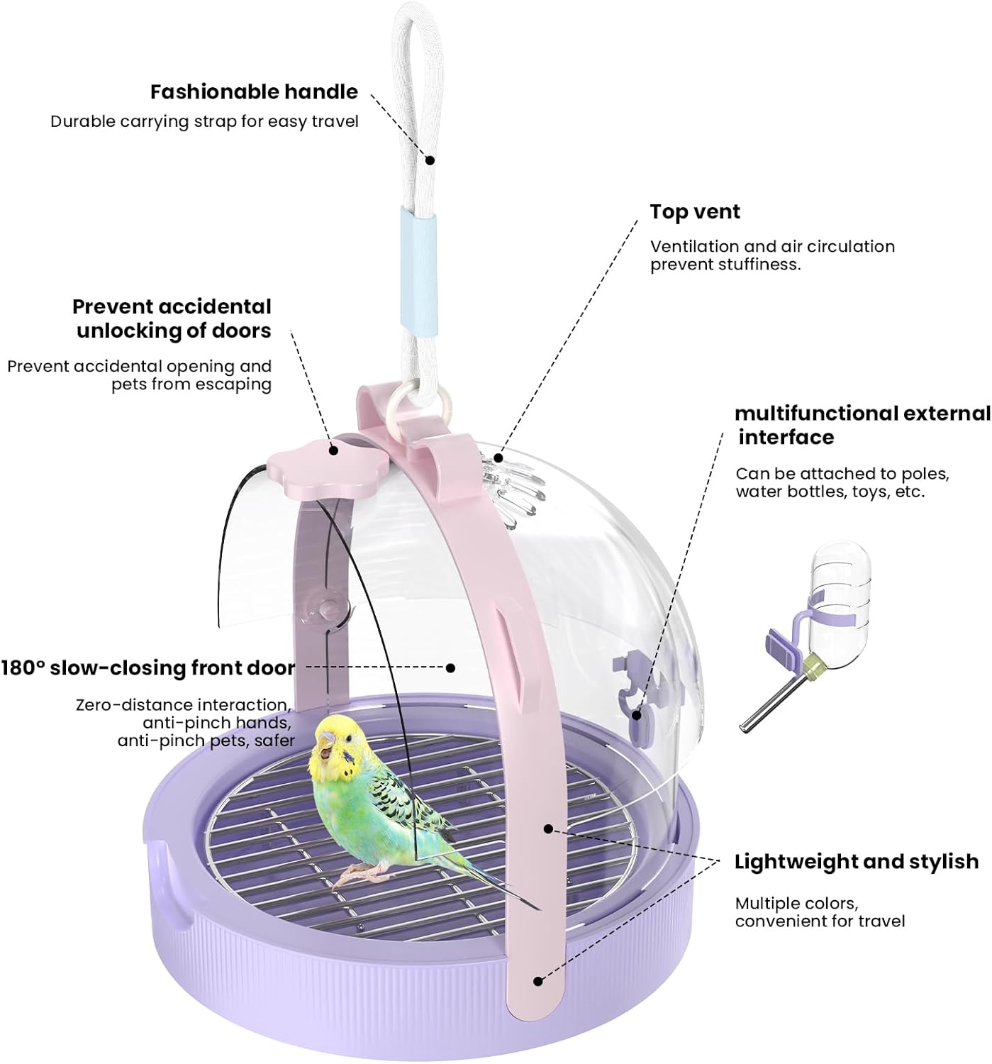 Birdcages,Carriers,Small Bird Travel Cage Carrier, Bird Carry Transport Bag，Small Animal Carrier, Travel Carry-Out Cage with Water Bottle (Yellow)