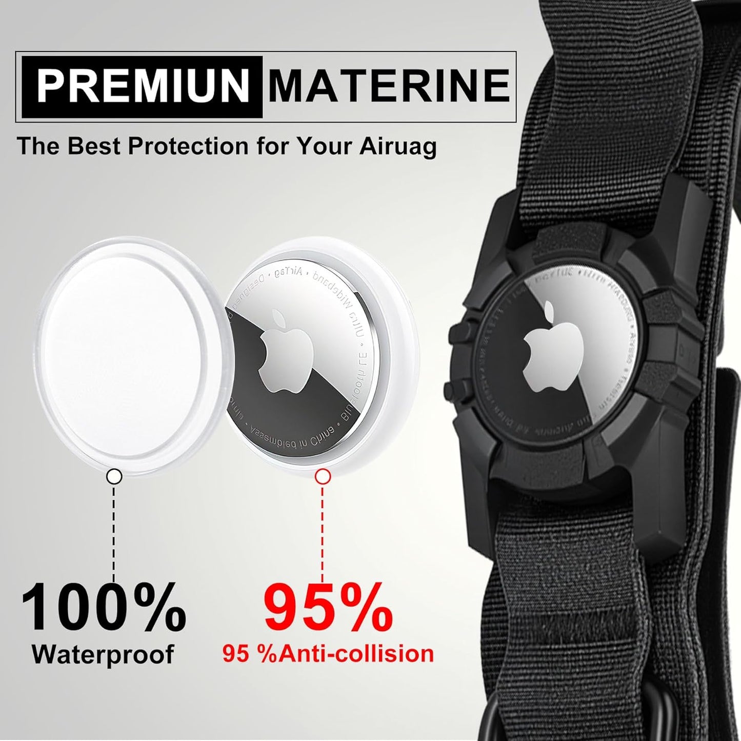 Tactical AirTag Dog Collar - Heavy Duty, Adjustable GPS Collar Compatible with Apple AirTag, with Holder & Control Handle for Medium/Large Dogs [ Black, XL ]