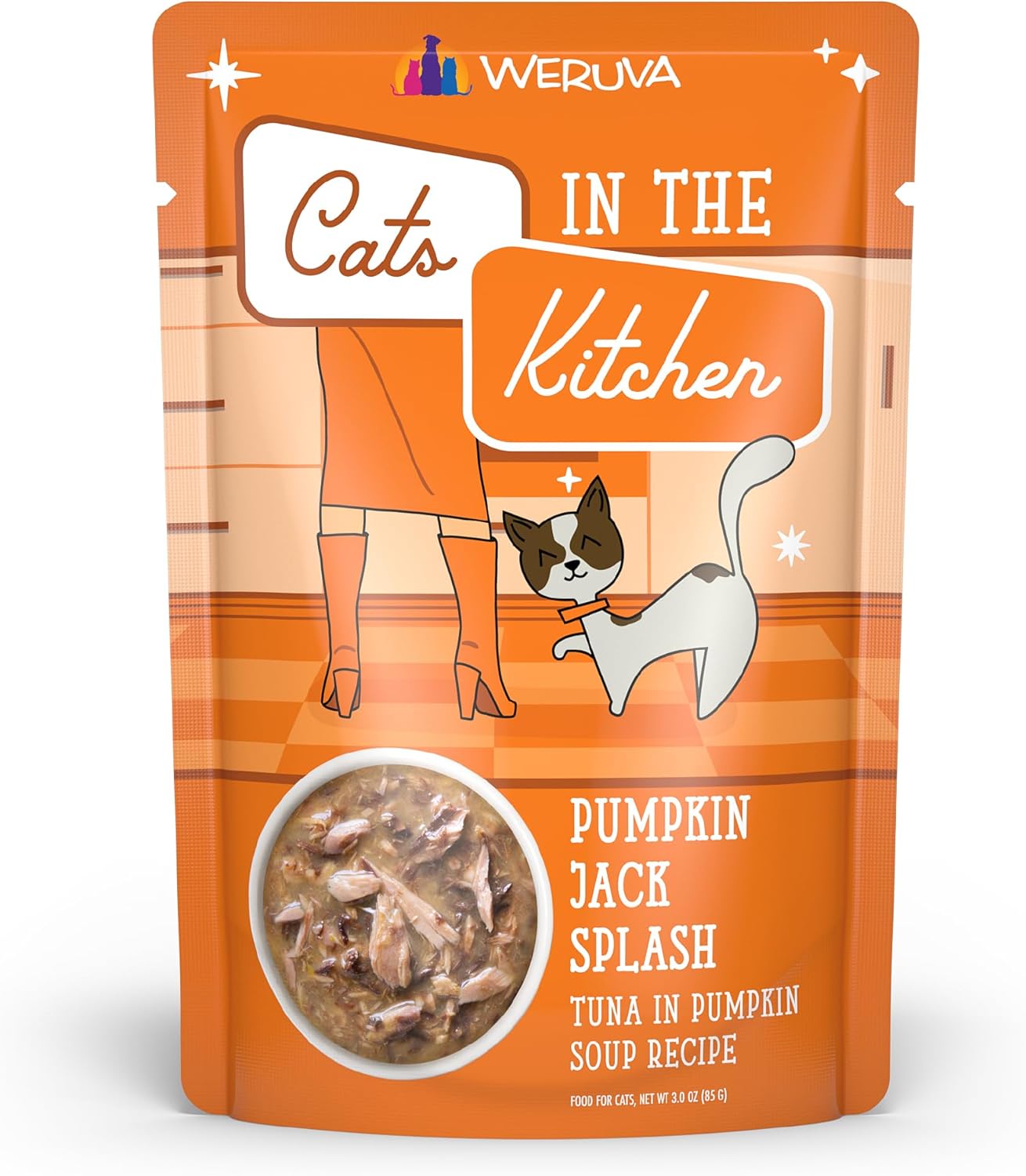 Weruva Cats in The Kitchen, Pumpkin Jack Splash with Tuna in Pumpkin Soup Cat Food, 3oz Pouch (Pack of 12)
