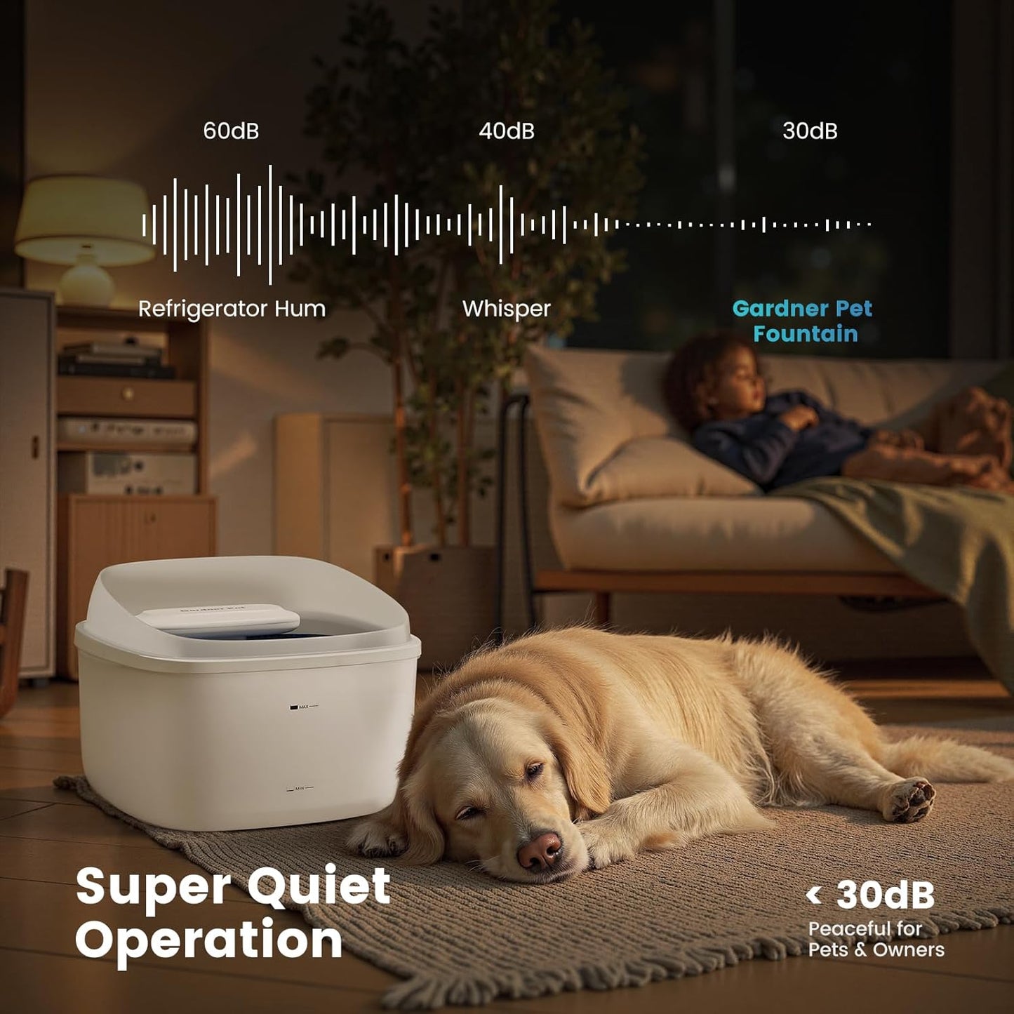 Gardner Pet Dog Water Fountain for Large Dogs, 8L/2.1Gal Large Capacity Automatic Dog Water Bowl Dispenser with Vortex Circulation, Maifan Stone Filter, Splash-Proof, Quiet Cat & Dog Water Bowl