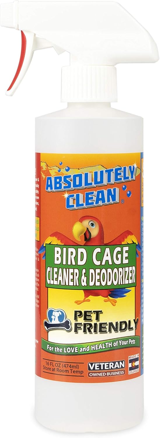 Absolutely Clean Amazing Bird Cage Cleaner and Deodorizer - Just Spray/Wipe - Safely & Easily Removes Bird Messes Quickly and Easily - Made in The US - Fragrance Free (16oz Pack of 1)