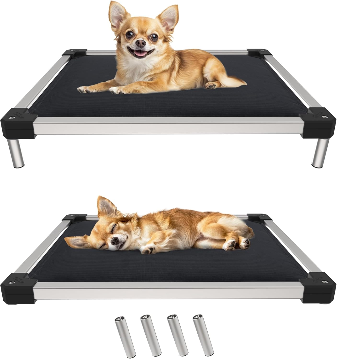 FXW TitanNest Chew-Proof Elevated Dog Bed, Raised Cot for Indoor/Outdoor/Camping Use, Durable & Washable Padded Pet Bed for Toy Dogs, 23.0" L x 17.0" W x 4.5" H, Black