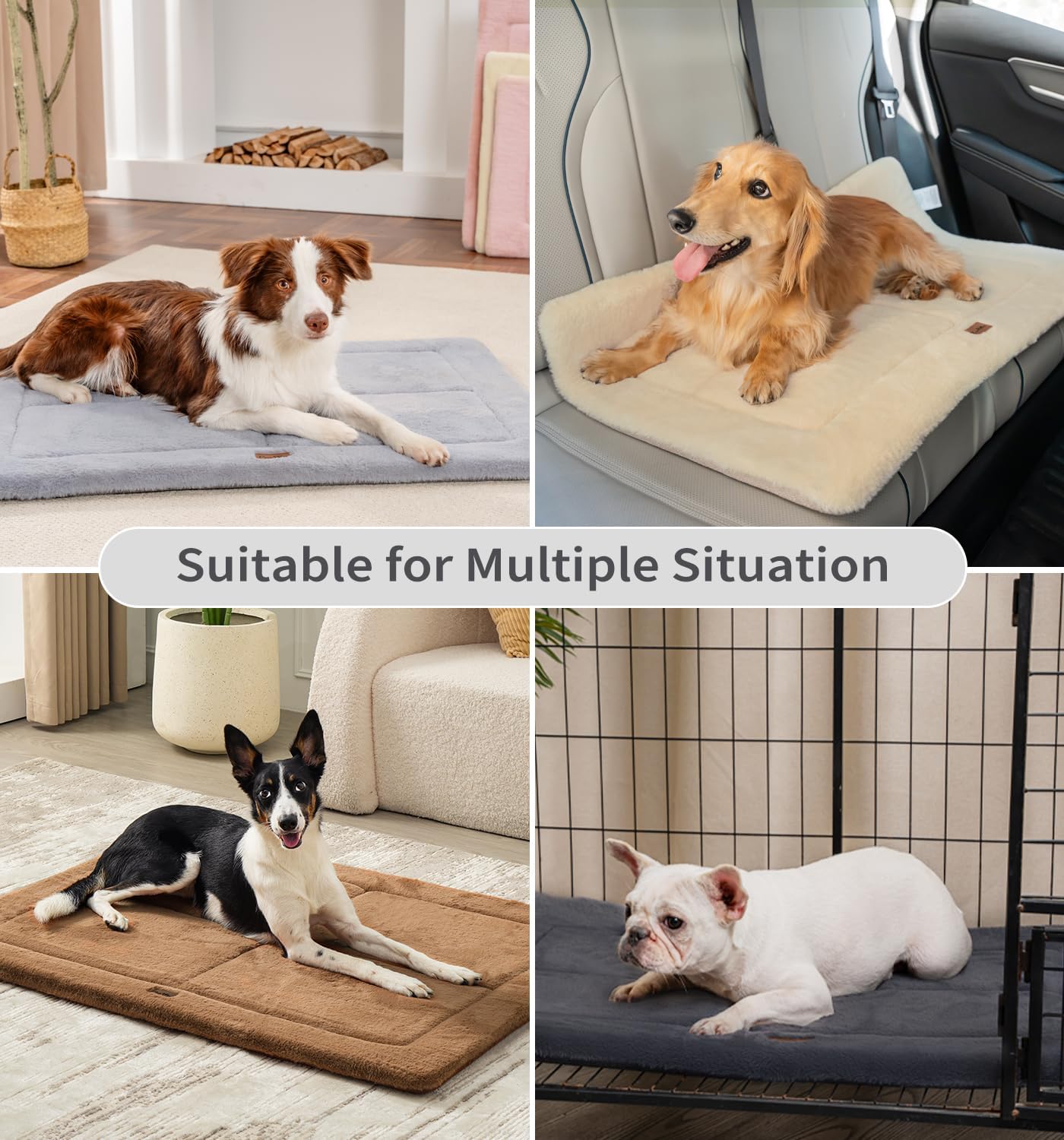 Made4Pets Dog Crate Pad Bed for Large Dogs, Washable & Reversible, Anti-Slip Kennel Mat for Cozy Sleeping, Soft Fluffy Dog Bed for Indoor & Outdoor Use, 36"x27", Dark Gray