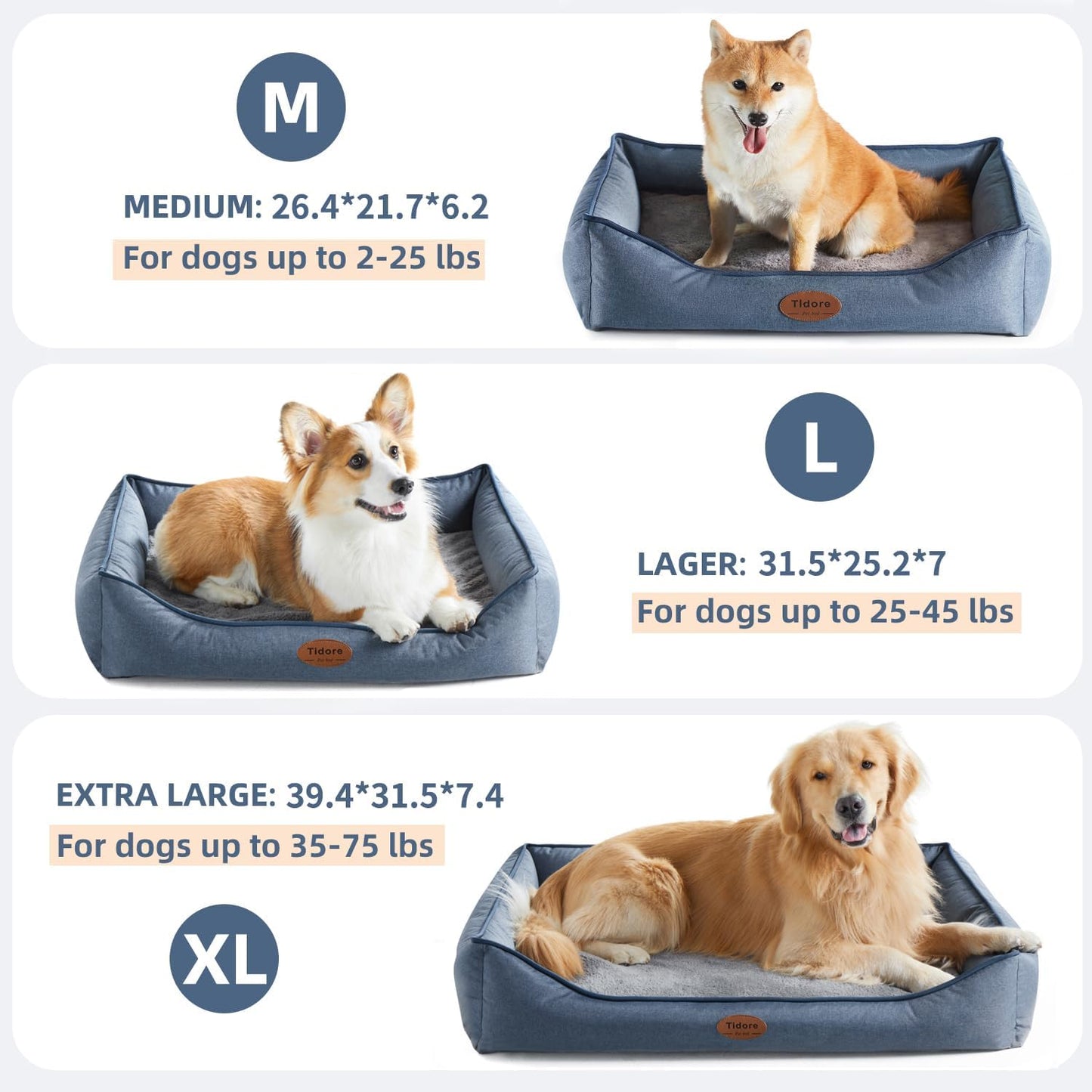 Orthopedic Dog Beds for Medium Dogs, Durable Egg Crate Foam Sofa Dog Bed wit Washable Removable Cover,Waterproof Lining,Pet Bed for Large Dogs (Denim Blue, 31.5" L x 25.2" W x 7" Th)