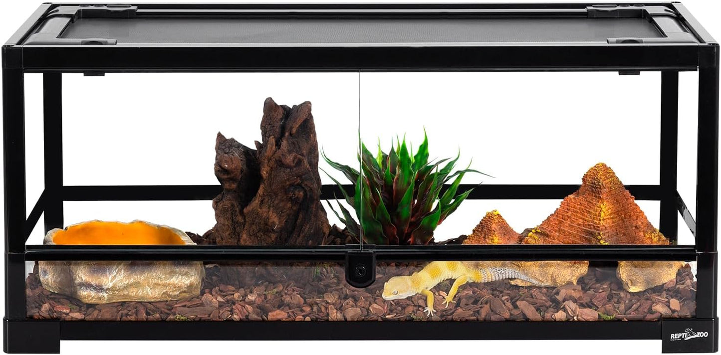 REPTI ZOO Glass Reptile Terrarium 20 Gallon, Front Opening Reptiles Tank 30" x 12"x 12" for Reptile Pets Gecko Lizard Snake, Top Screen Ventilation Escape Proof Lid