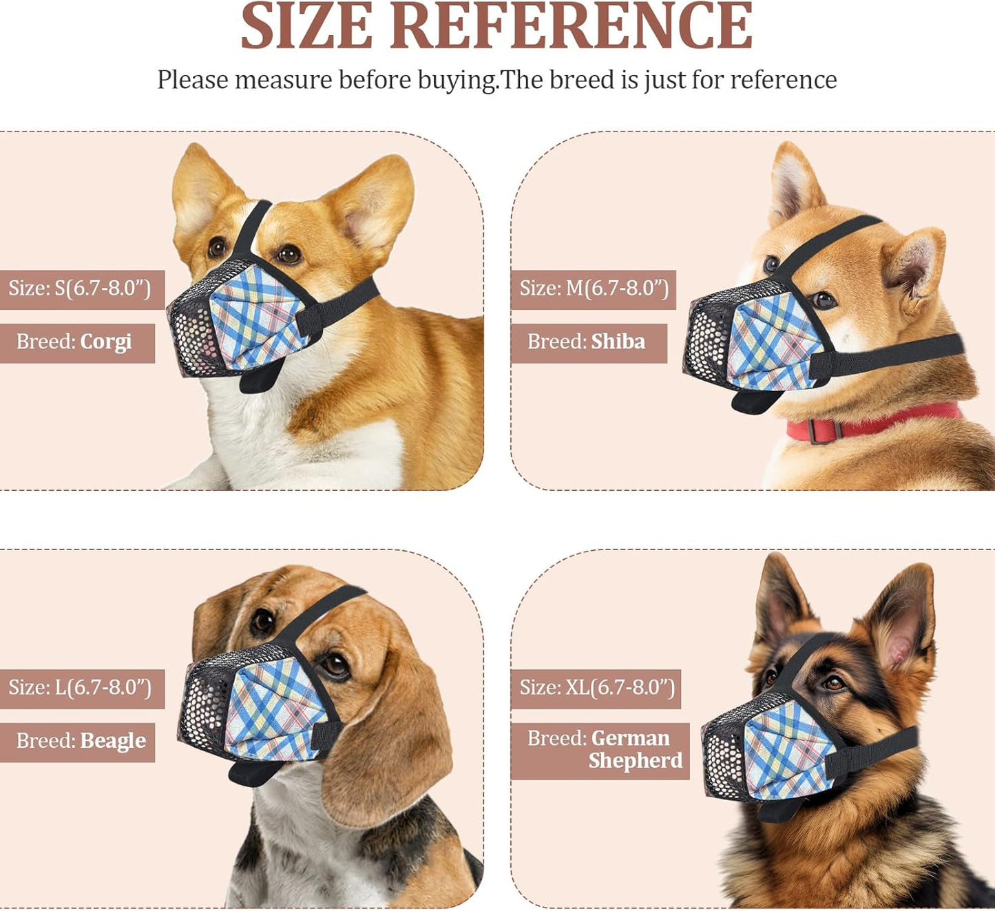 Dog Muzzle for Small Large Dogs - Soft Nylon Basket Muzzle with Adjustable Strap, Breathable Mesh Design Prevents Biting Chewing Licking Eating - Ideal for Training, Grooming & Vet Visits (Blue, L)