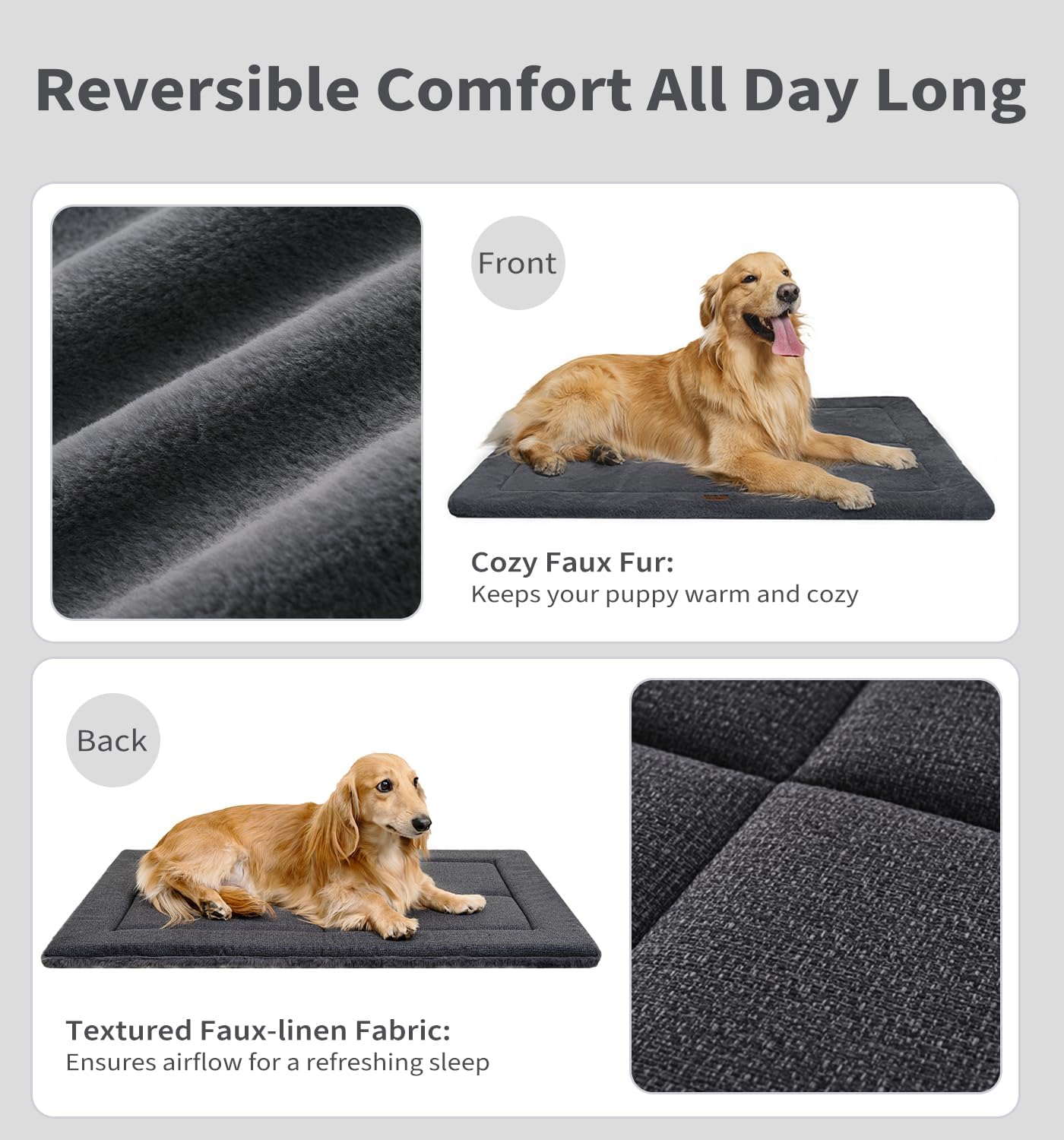 Made4Pets Dog Crate Pad Bed for Small Dogs, Washable & Reversible, Anti-Slip Kennel Mat for Cozy Sleeping, Soft Fluffy Dog Bed for Indoor & Outdoor Use, 24"x18", Dark Gray