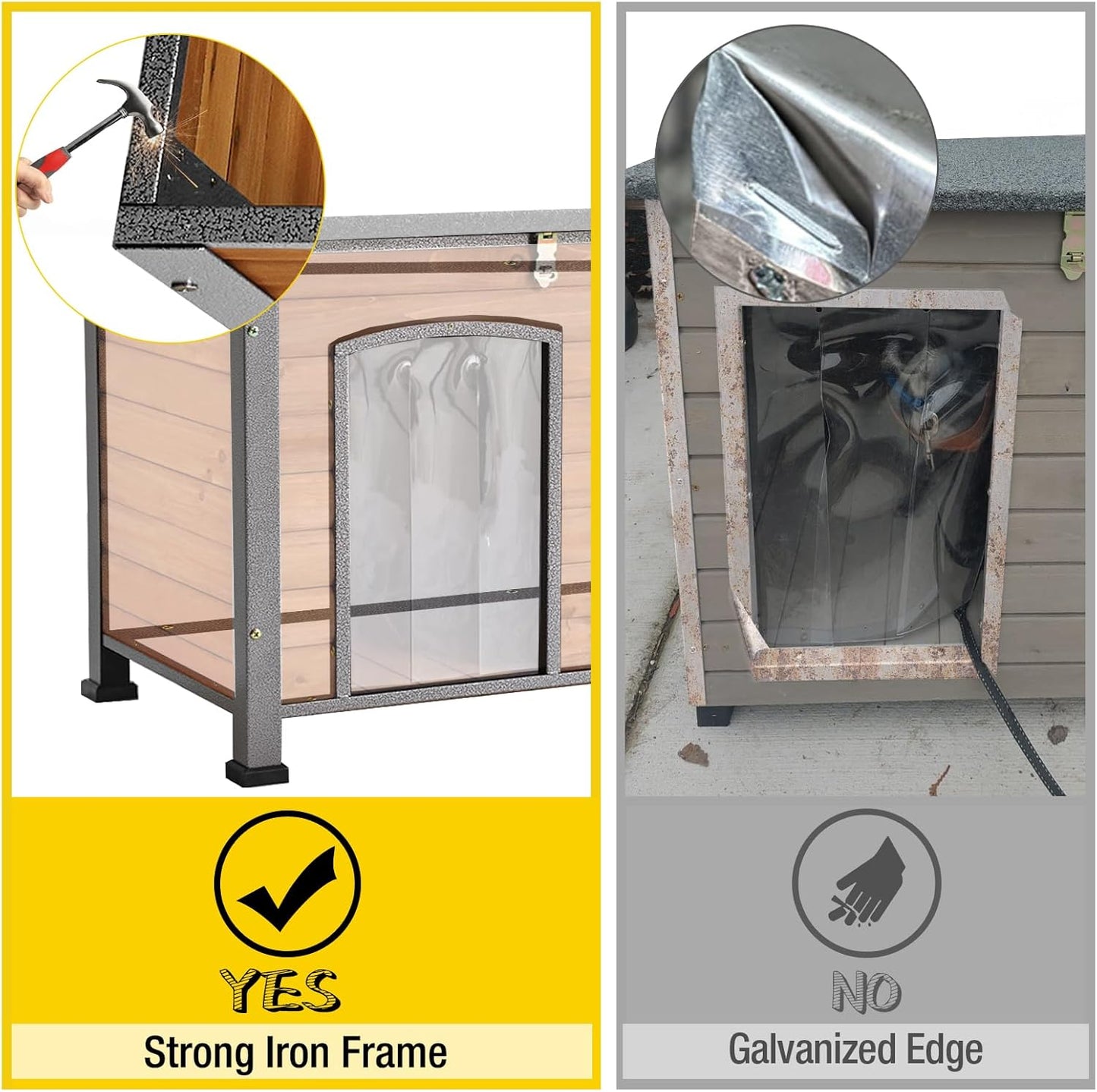 Aivituvin Dog House Outdoor & Indoor Unique All-Around Iron Frame Dog Kennel for Winter with Raised Feet Weatherproof for Small & Medium & Large Dogs