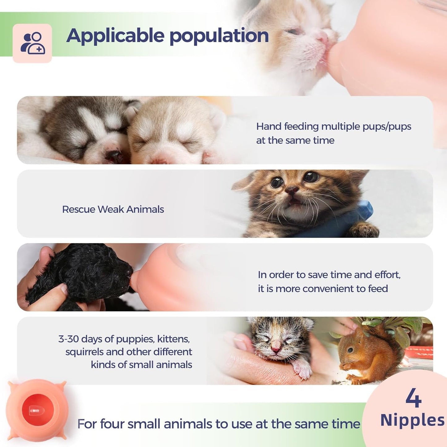 Nursing Nipple for Multiple Kittens, Puppy Feeders for Multiple Puppies with Support Base,Smooth Flow Nipple for Puppies,Ideal Replacement for Kitten Bottle Feeding Kit,400ml Capacity(Pink)