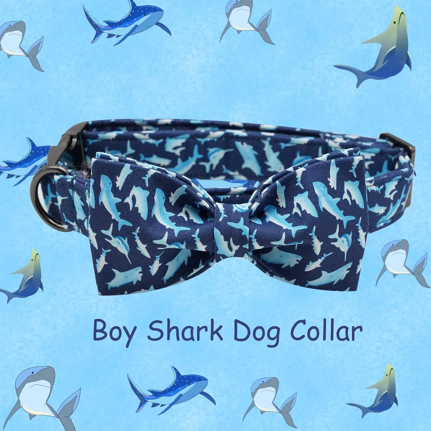 Elegant Little Tail Shark Print Adjustable Bowtie Collar for Large Dogs