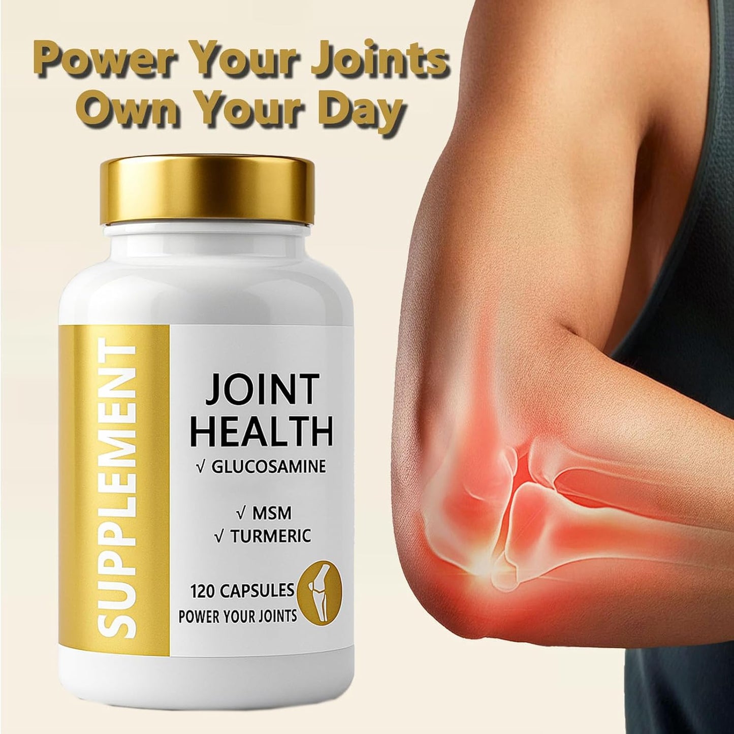 Joint Health Supplement with Glucosamine, MSM, Turmeric & Boswellia, Relief Support for Back, Knees, Hands | Women & Men - 120 Capsules