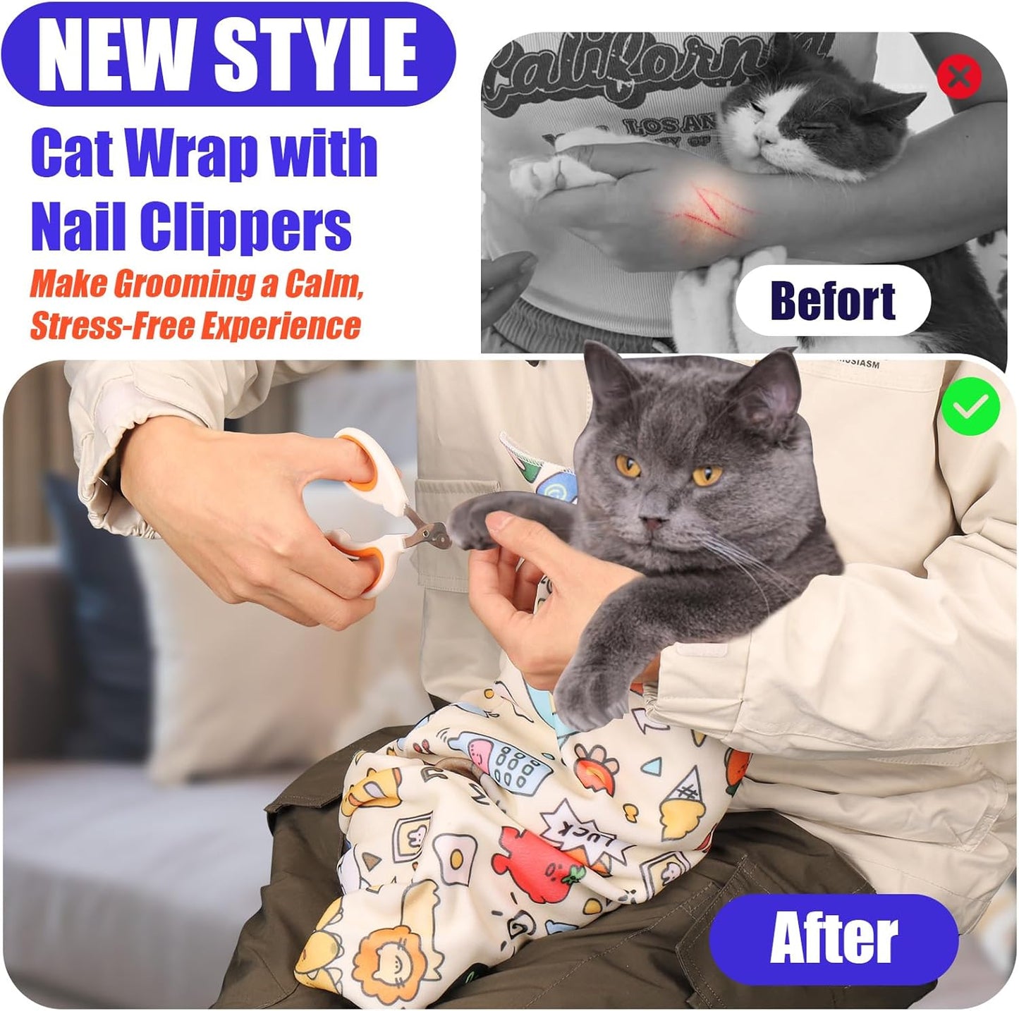 XANGNIER 2 Pcs Cat Wrap for Grooming,Cat Restraint Wrap for Cutting Nails,Fabric Burrito Wrap for Nail Clipping, Anti-Scratch, Anti-Escape,Multifunctional Swaddle Wrap Pet Tool (27.5 x 27.5 Inch)
