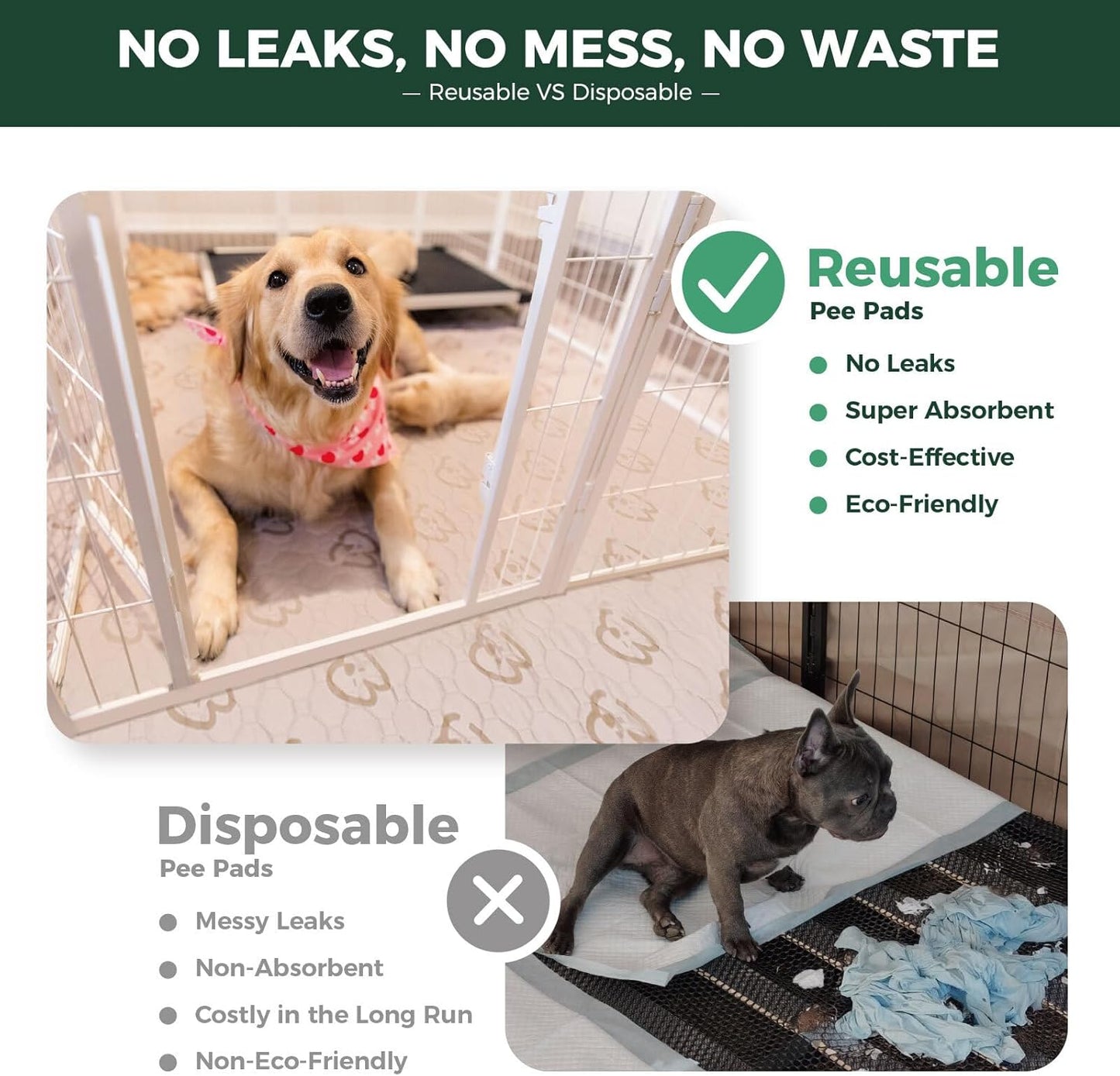 FXW Washable Pee Pads for Dogs, Puppy Pads with Super Absorbent, Specifically Designed for FXW Rollick/Homeplus 24inch 6 Panels Dog Playpen, 63" × 39" Rectangle, Khaki, 2 Packs