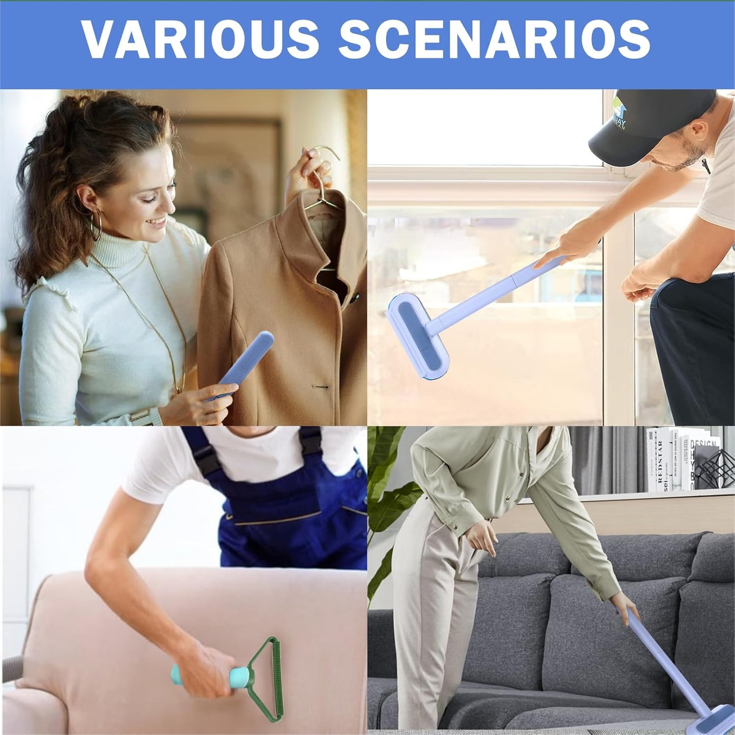 Multifunctional Pet Hair Remover,2 Pcs Carpet Scraper,4 in 1 Dog Hair Remover, Reusable Cat Hair Remover for Dog and Cat,Adjustable Lint Brush for Carpet,Sofa,Bedding,Clothes and Furniture,Blue