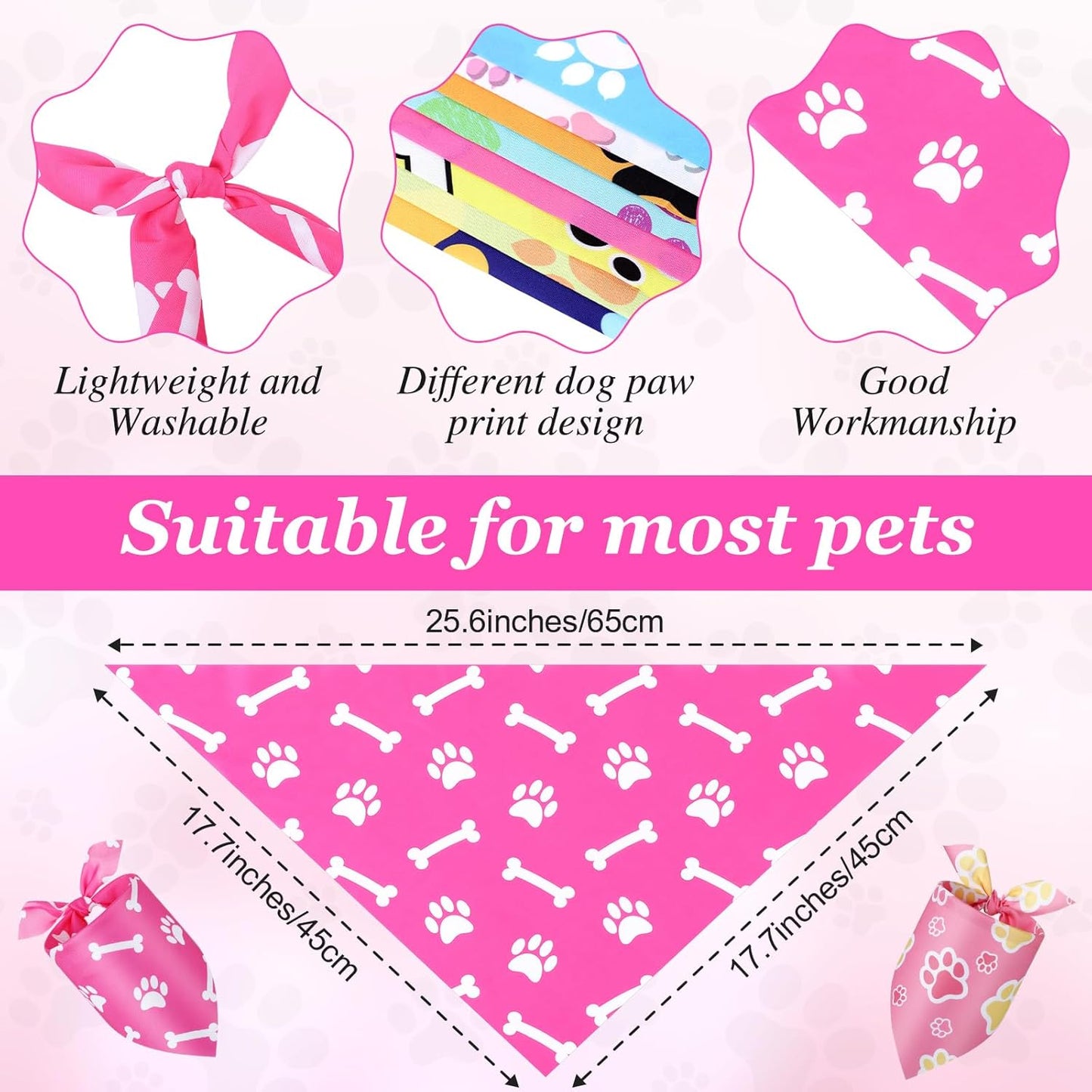 Abbylike 50 Pcs Paw Print Dog Bandanas Bulk Cute Footprint Bandanas for Dogs Triangle Kerchief Bib Scarf for Pets Halloween Party Costume Photo Props Daily Accessories Pet Shops (25.6 x 17.7 x 17.7)