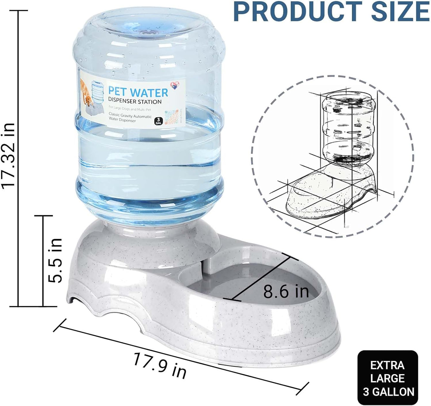 Pet Water Dispenser for Large Dogs and Multi-Pet, 3 Gallon Dog Water Bowl Dispenser, Basic Automatic Gravity Dog Cat Water Feeder, Large Capacity Pets Drinking Fountain, BPA-Free