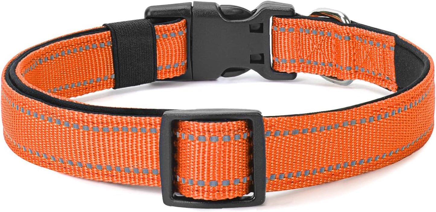 Reflective Dog Collar Padded with Soft Neoprene Breathable Quick Release Basic Dog Collars for Medium Large Dogs Orange