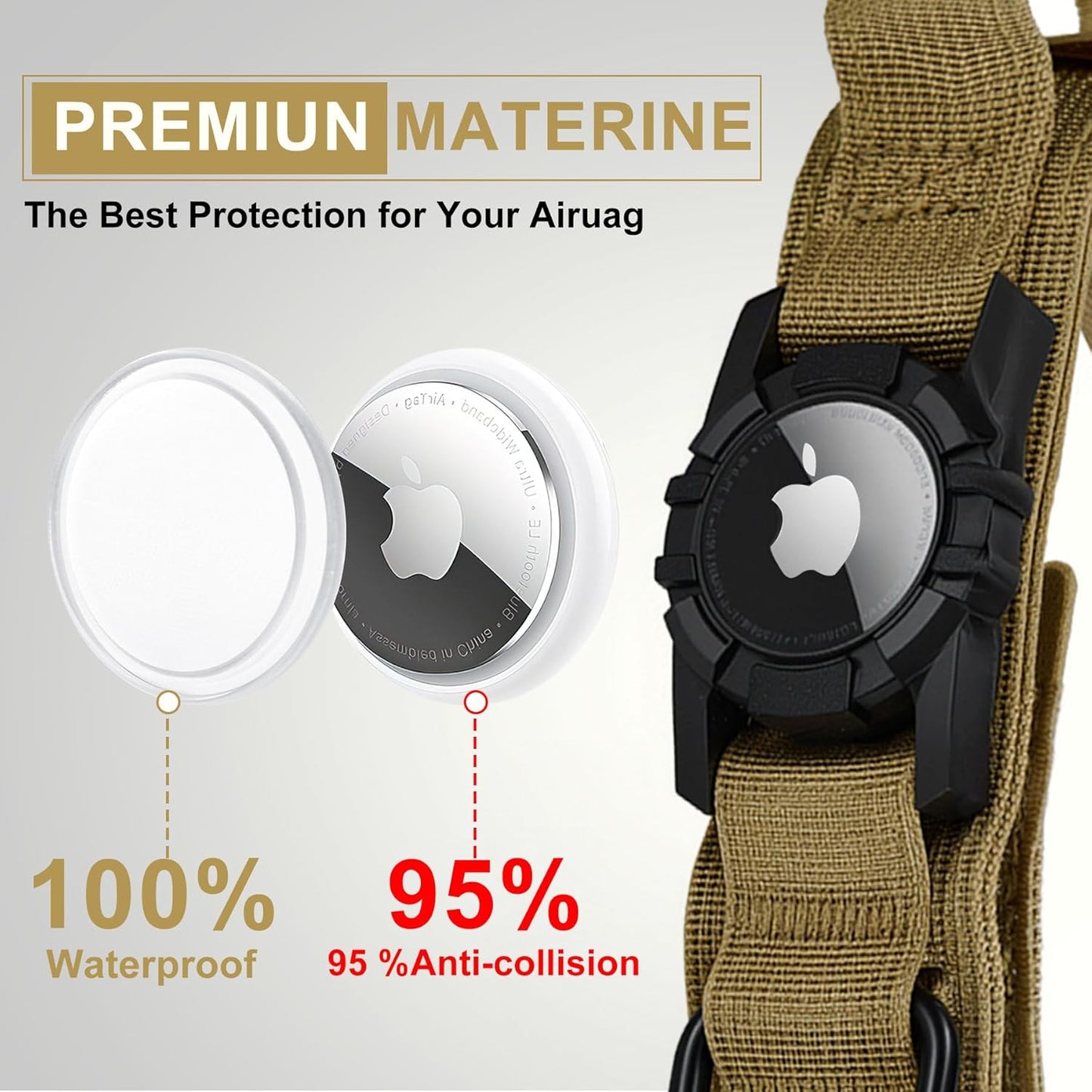 Tactical AirTag Dog Collar - Heavy Duty, Adjustable GPS Collar Compatible with Apple AirTag, with Holder & Control Handle for Medium/Large Dogs [ Brown, M ]