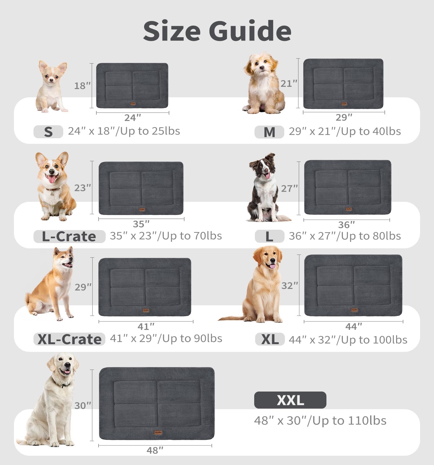 Made4Pets Dog Crate Pad Bed for Small Dogs, Washable & Reversible, Anti-Slip Kennel Mat for Cozy Sleeping, Soft Fluffy Dog Bed for Indoor & Outdoor Use, 24"x18", Dark Gray