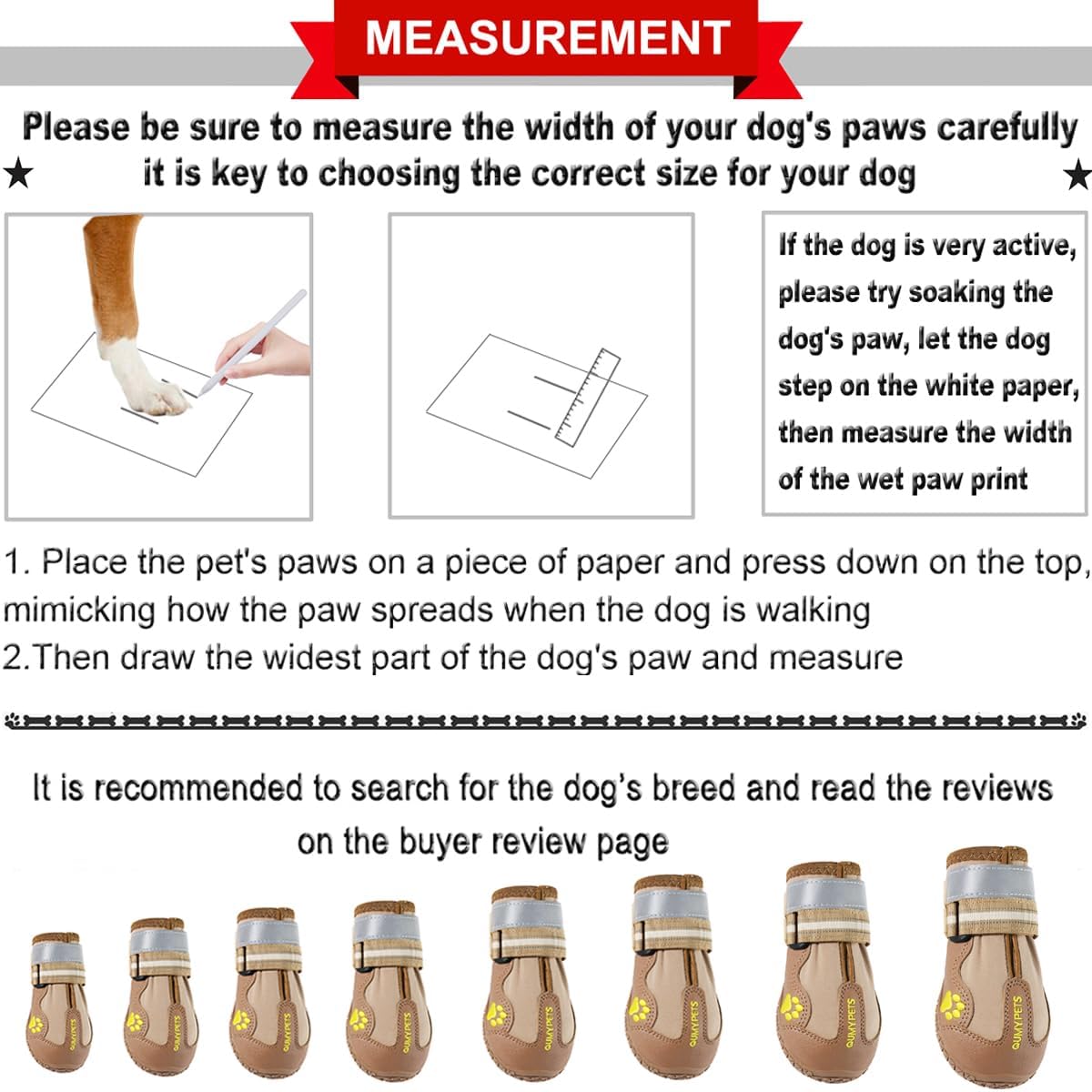 QUMY Dog Shoes for Large Dogs, Medium Dog Boots & Paw Protectors for Winter Snowy Day, Summer Hot Pavement, Water-Resistant in Rainy Weather, Outdoor Walking, Indoor Hardfloors Skid-Resistant Sole