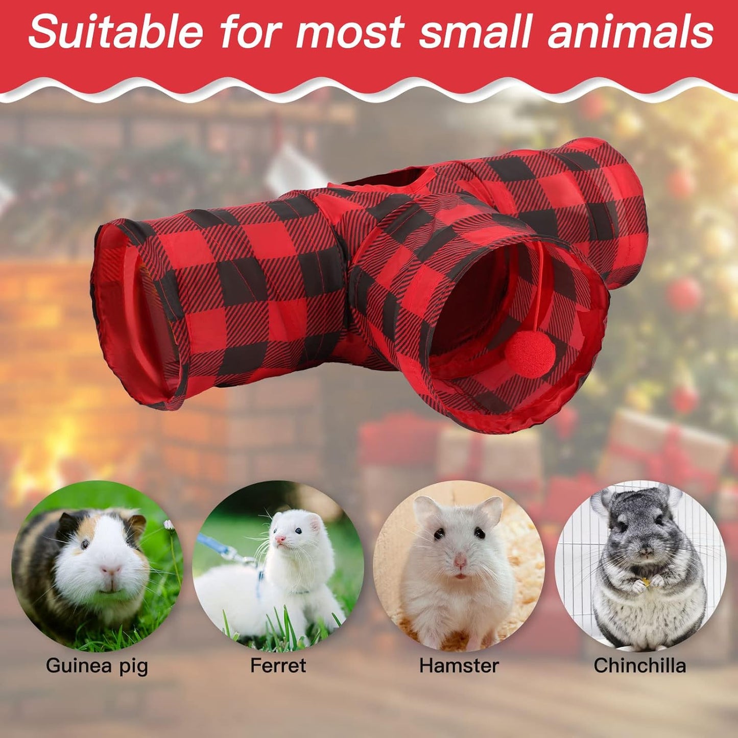 Rypet Guinea Pig Tunnels & Tubes Collapsible 3 Way Small Animals Hideaway Activity Tunnel Toys for Guinea Pig Chinchilla Ferret Hamster