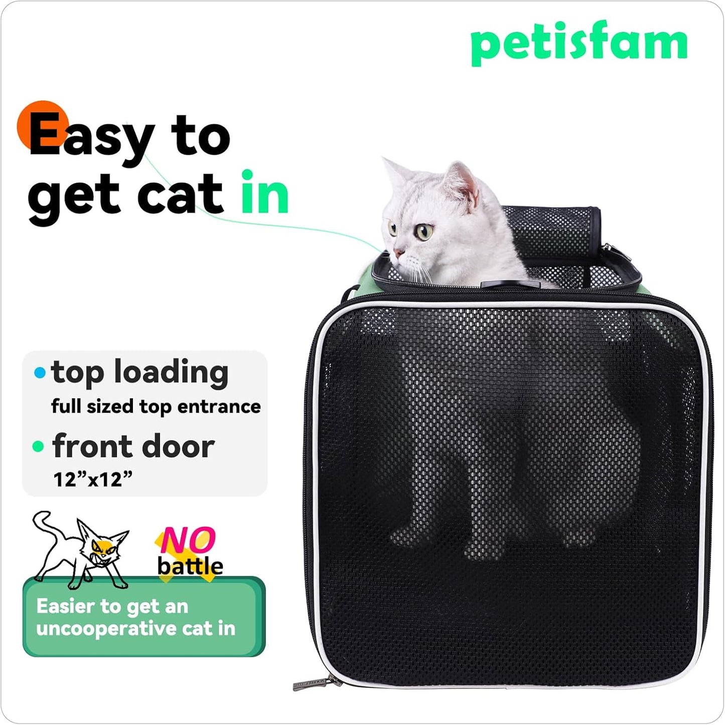 petisfam Easy Load Pet Carrier for Large, Medium Cats, 2 Cats and Small Dogs with Comfy Bed. Easy to Get Cat in, Escape Proof, Easy Storage, Washable, Safe and Comfortable for Vet Visit and Car Ride