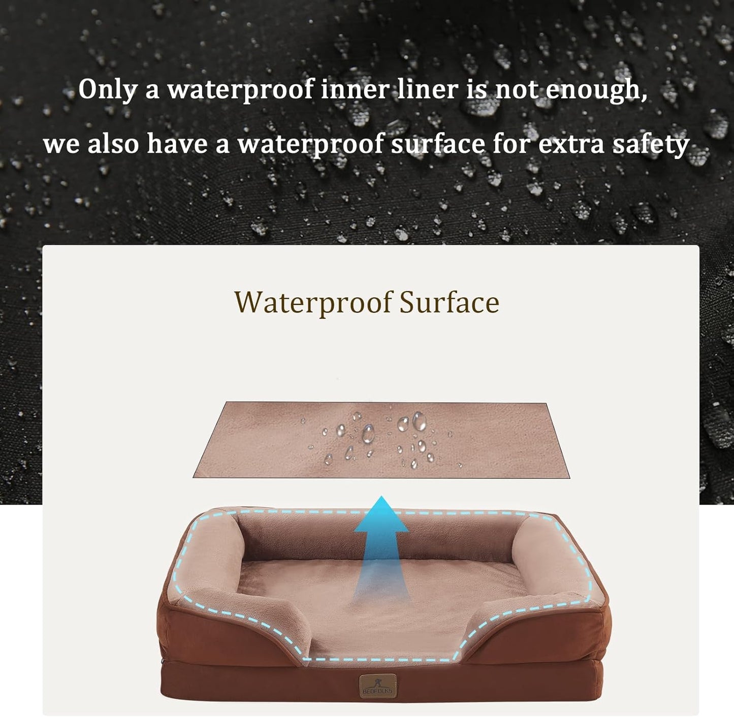 Bedfolks Orthopedic Dog Bed XL, Waterproof Dog Sofa Bed for Extra Large Dogs, Egg Foam Pet Couch Bed with Removable Washable Cover and Nonslip Bottom, Brown