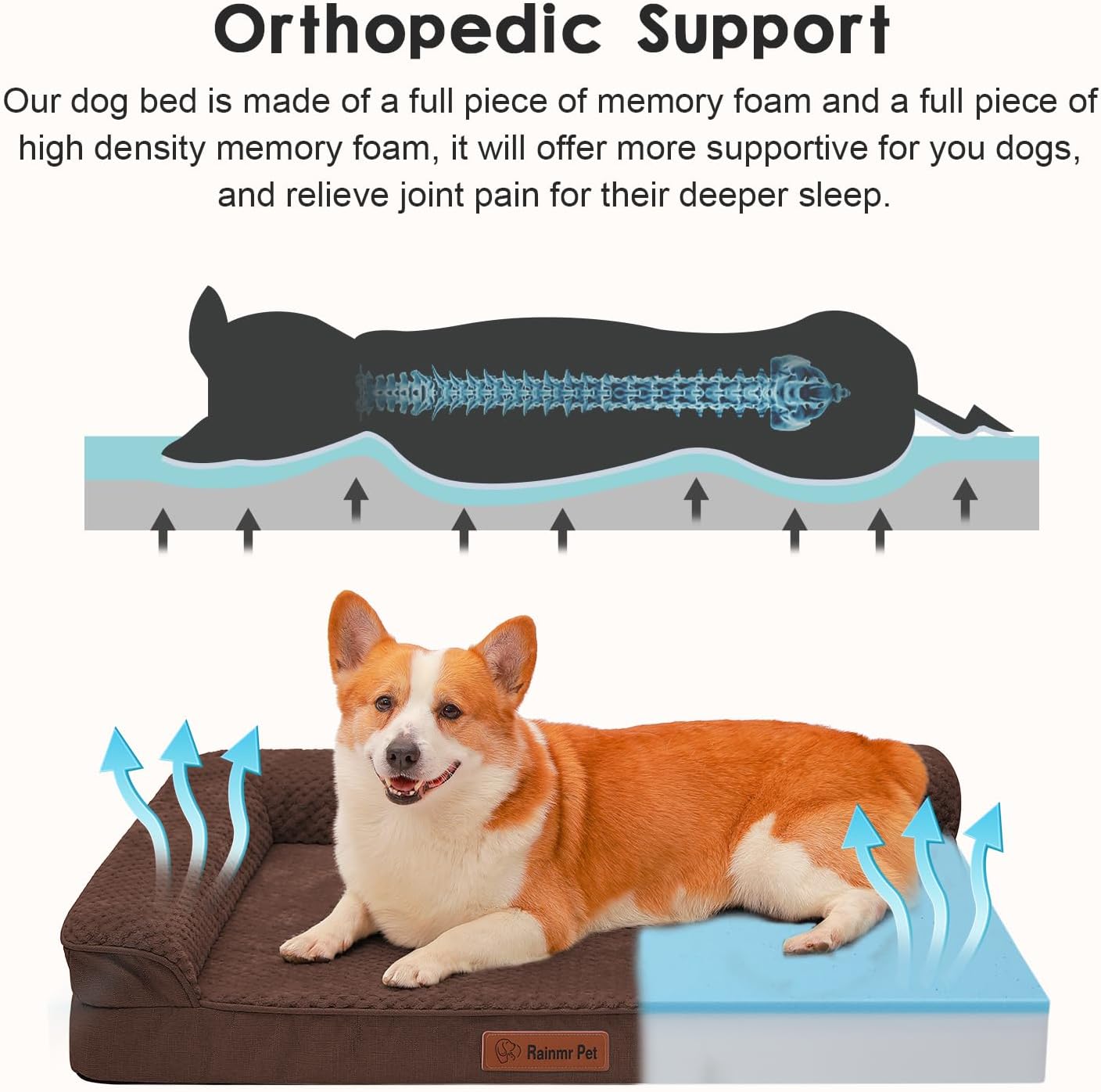 Orthopedic Dog Bed, 3 Inch Memory Foam Dog Beds for Large Dogs, Washable Removable Cover, Nonskid Bottom, Waterproof Pet Couch for Indoor, Outdoor or Car Use, 36x27 Inches L Brown Grey