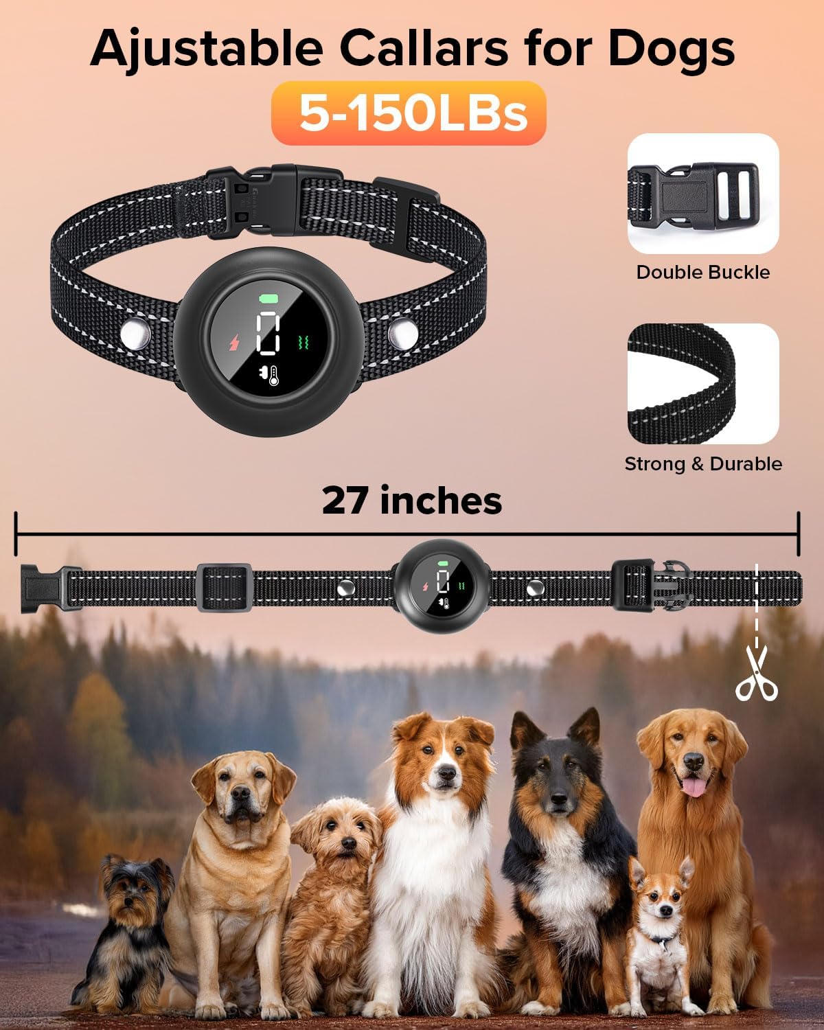 XDX 2-in-1 Dog Shock Collar & Bark Collar – 3300FT Dog Training Collar with Remote, Automatic Anti-Barking, 5 Adjustable Sensitivity Levels, IP67 Waterproof E-Collar for Small Medium Large Dogs