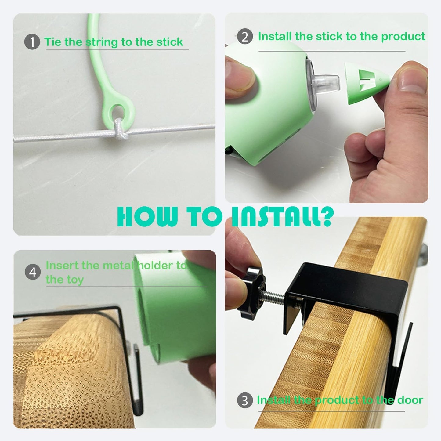 Cat Toys Interactive for Indoor, Cats Toy Hanging Door Electric for Bored,Feather Toy Kitten Rechargeable Door Hanging Automatic String with 4pcs Feather Toys(Green)