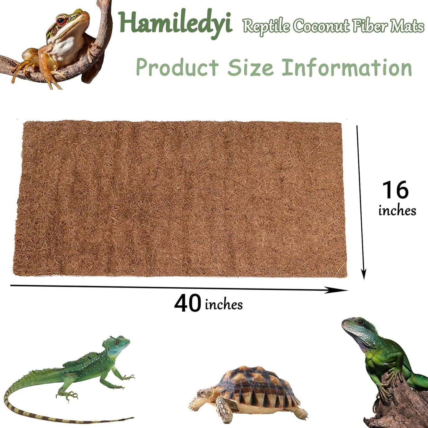 Hamiledyi Reptile Carpet 40" L x 16" W Natural Coconut Fiber Tortoise Carpet Mat for Pet Terrarium Liner Reptile Supplies for Lizard Snake Chamelon Turtle Bedding Bunny Rabbit Mat
