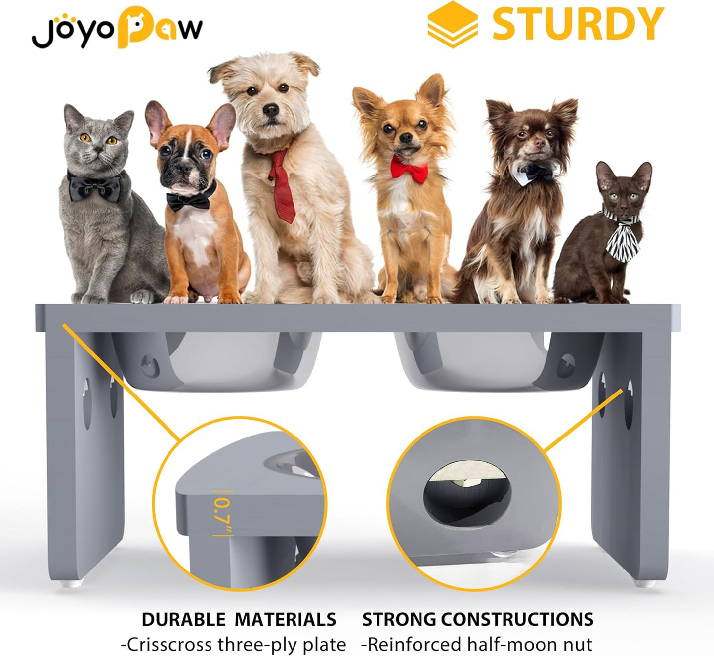 Elevated Dog Bowls, Bamboo Raised Dog Bowl for Medium Dogs, with 2 Stainless Steel Bowls (7'' Tall-30 oz Bowl)