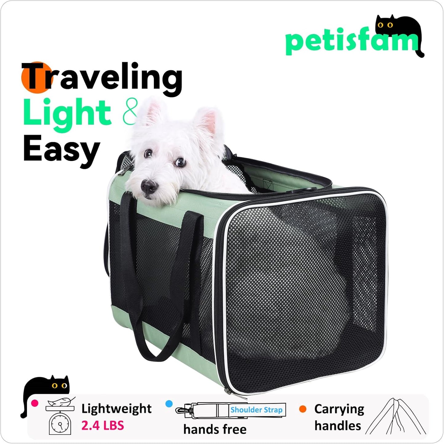 petisfam Easy Load Pet Carrier for Large, Medium Cats, 2 Cats and Small Dogs with Comfy Bed. Easy to Get Cat in, Escape Proof, Easy Storage, Washable, Safe and Comfortable for Vet Visit and Car Ride