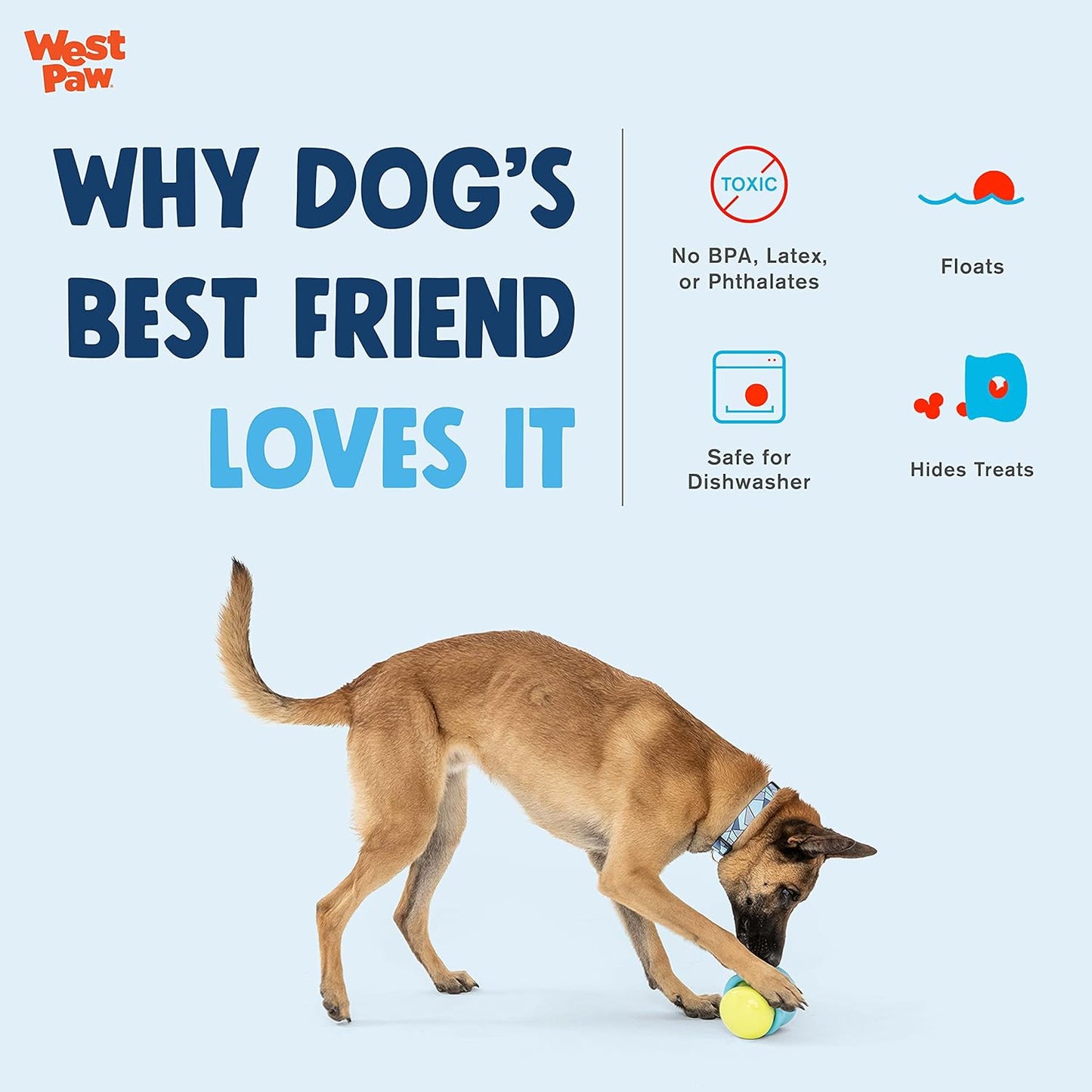 West Paw Zogoflex Toppl Treat Dispensing Dog Toy Puzzle – Interactive Chew Toys for Dogs – Dog Toy for Moderate Chewers, Fetch, Catch – Holds Kibble, Treats, Small 3", Tangerine