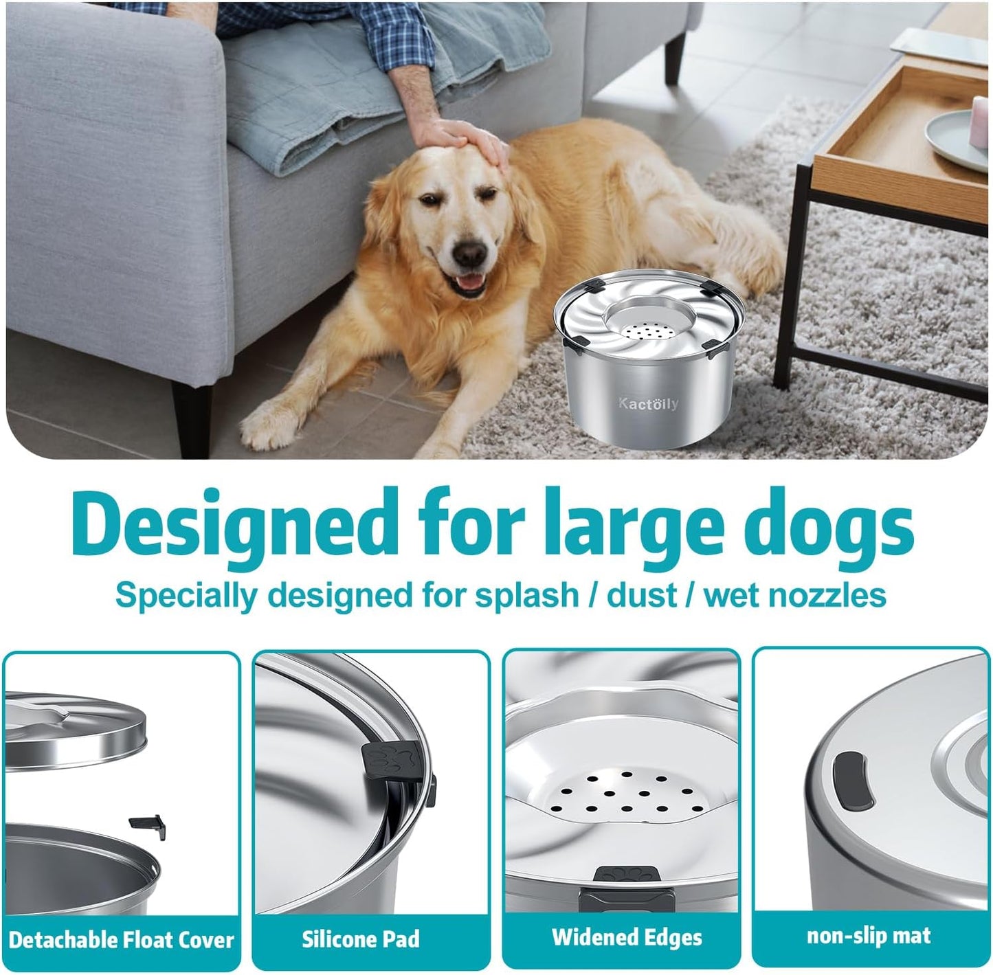 1.5 Gal Dog Water Bowl No Spill, 5.6L Slow Water Bowl for Large Dogs, Slow Drinking Dog Water Bowl Dispenser, Stainless Steel Dog Bowls for Messy Drinkers