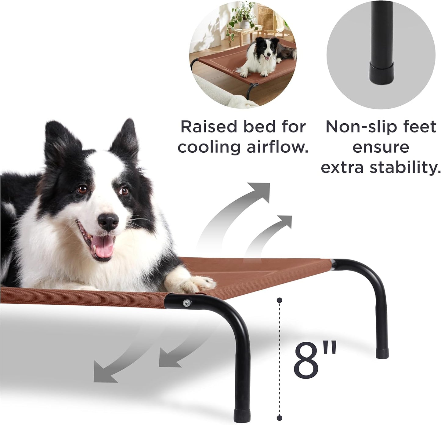 Bedsure Elevated Raised Cooling Cots Bed for Large Dogs, Portable Indoor & Outdoor Pet Hammock with Skid-Resistant Feet, Frame with Breathable Mesh, Terracotta, 49 inches