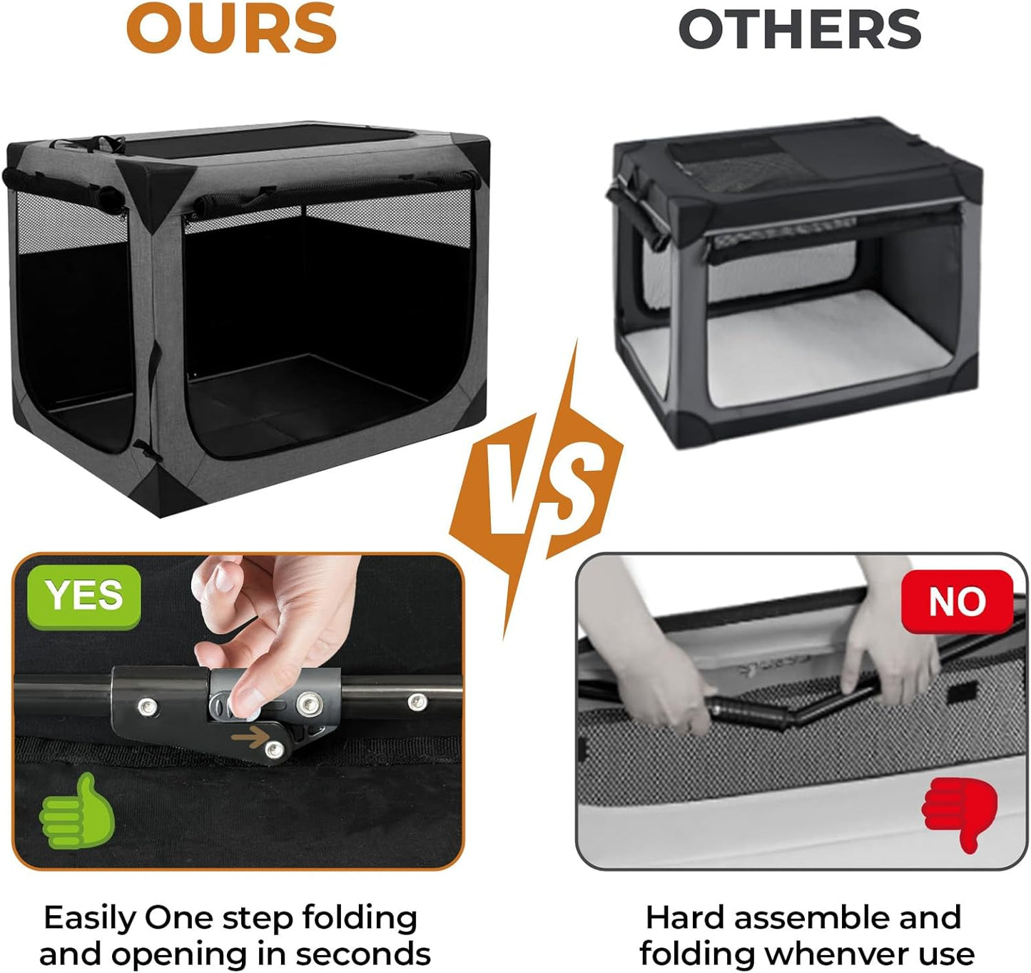 Dog Crate, Collapsible Soft Travel Crate for Large Dogs (3 Year Warranty), Indoor & Outdoor Portable Pet Kennel with Chew-Proof Mesh Window (Dark Gray, 36" L x 25" W x 25" H) ﻿