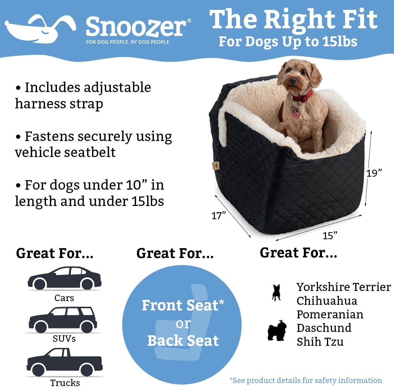 Snoozer Lookout Dog Booster Seat: Small (5-15 lbs), Camel Merlin Fabric, Alleviates Car Sickness, Machine Washable Cover