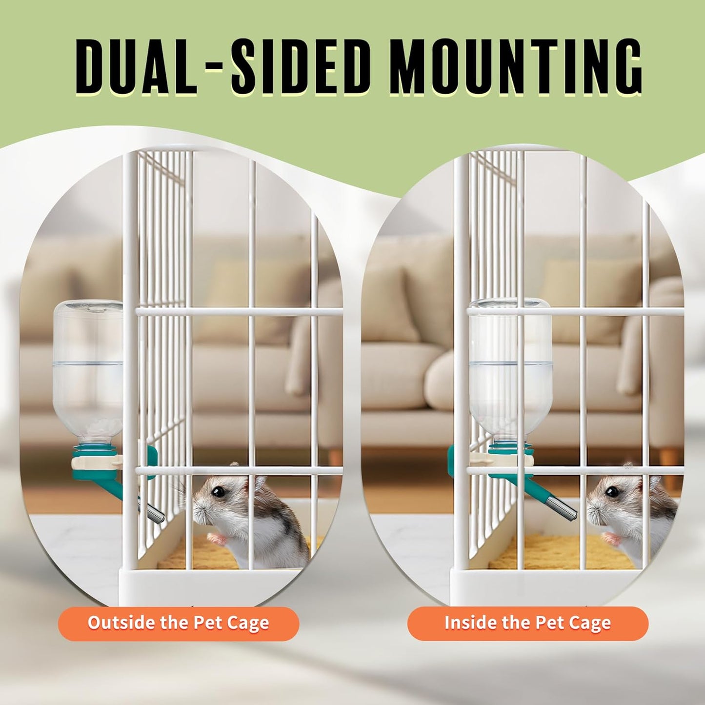 Choco Nose Patented Mini No-Drip Water Bottle/Feeder for Hamsters/Hedgehogs/Gliders/Rats/Mice/Other Small Pets and Animals - for Cages, Crates or Wall Mount. 10.2oz. Nozzle 10mm, Green (C125)