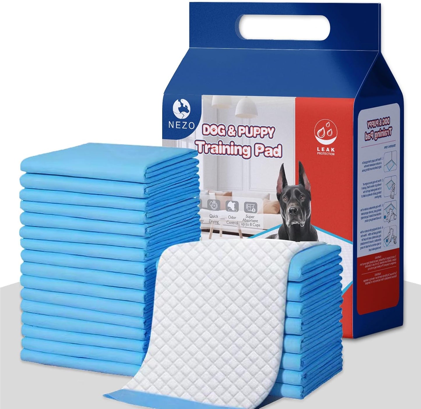 NEZO Dog and Puppy Premium Training Pads, Extra Large 34 x 46 inch - 90 Count Pee Pads with 6 Layer Leak-Proof and Super Absorbent