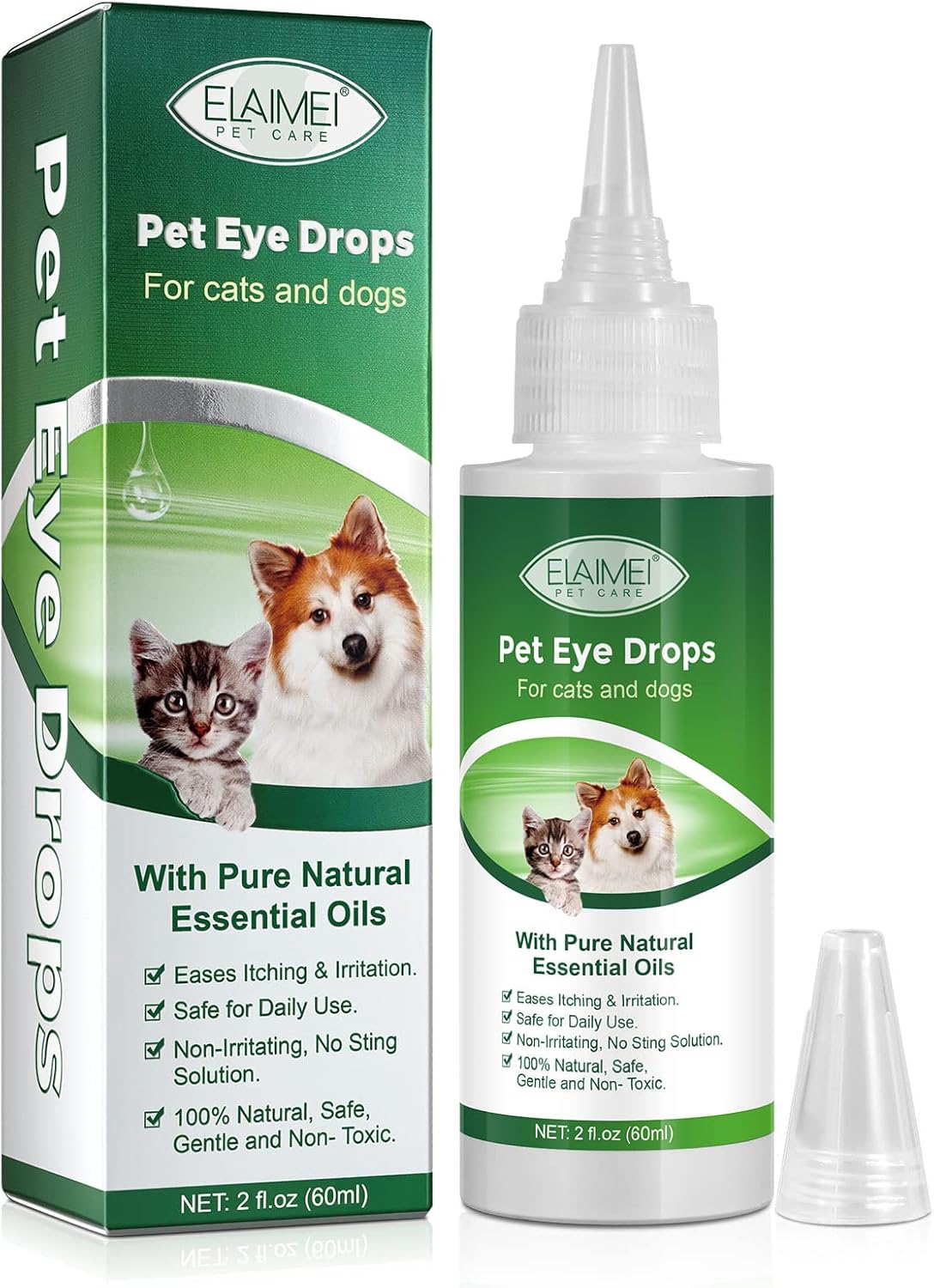 Pet Eye Drops for Dogs & Cats, Relieve Itching, Irritation & Allergies Symptoms - Natural Formula, Dog Eye Infection Treatment, Safe for Daily Use(60ml)