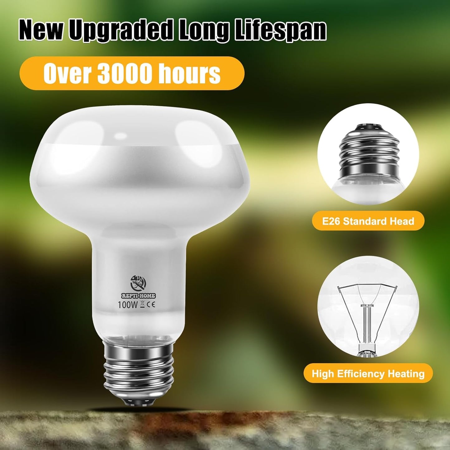 Reptile Heat Lamp 2Pack 100W, Intense Basking Spot Light Bulb with UVA, Simulate Natural Daylight Heat Bulb for Reptile, Turtle, Bearded Dragon, Lizard, Tortoise, Gecko, Snake