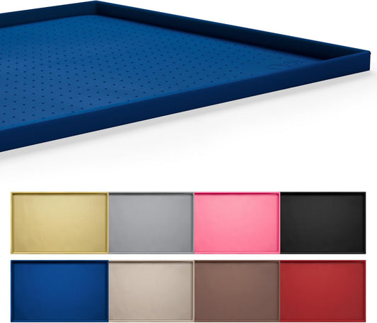 Hubulk Dog Feeding Mat,100% Waterproof Food Grade Silicone Pet Food and Water Bowl Placemat,Dishwasher, High Raised Edge to Prevent Spills,Nonslip Tray to Stop Messes on Floor（28"x18"x0.8", Navy）