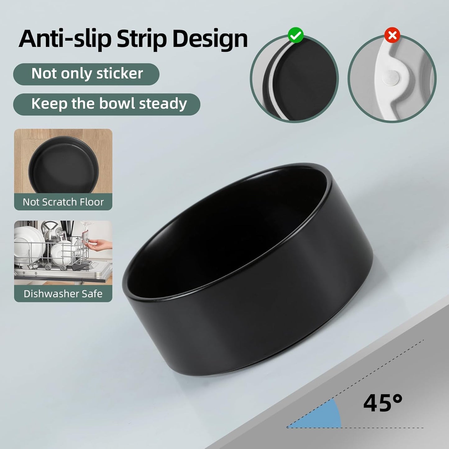 Ceramic Raised Double Bowls Set with Stand, Food & Water Bowls for Large Breed Dogs, Weighted Dog Dishes, Pet Bowl(8.2'',60OZ, Black)