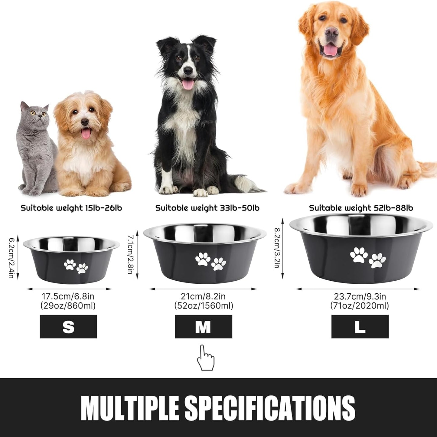 Stainless Steel Dog Bowls, Nonslip Rubber Bottom No Spill Proof Skid Metal Insulated Dog Bowls for Large Medium Small Breed Dogs (Grey, 6.6 Cups/53 OZ)