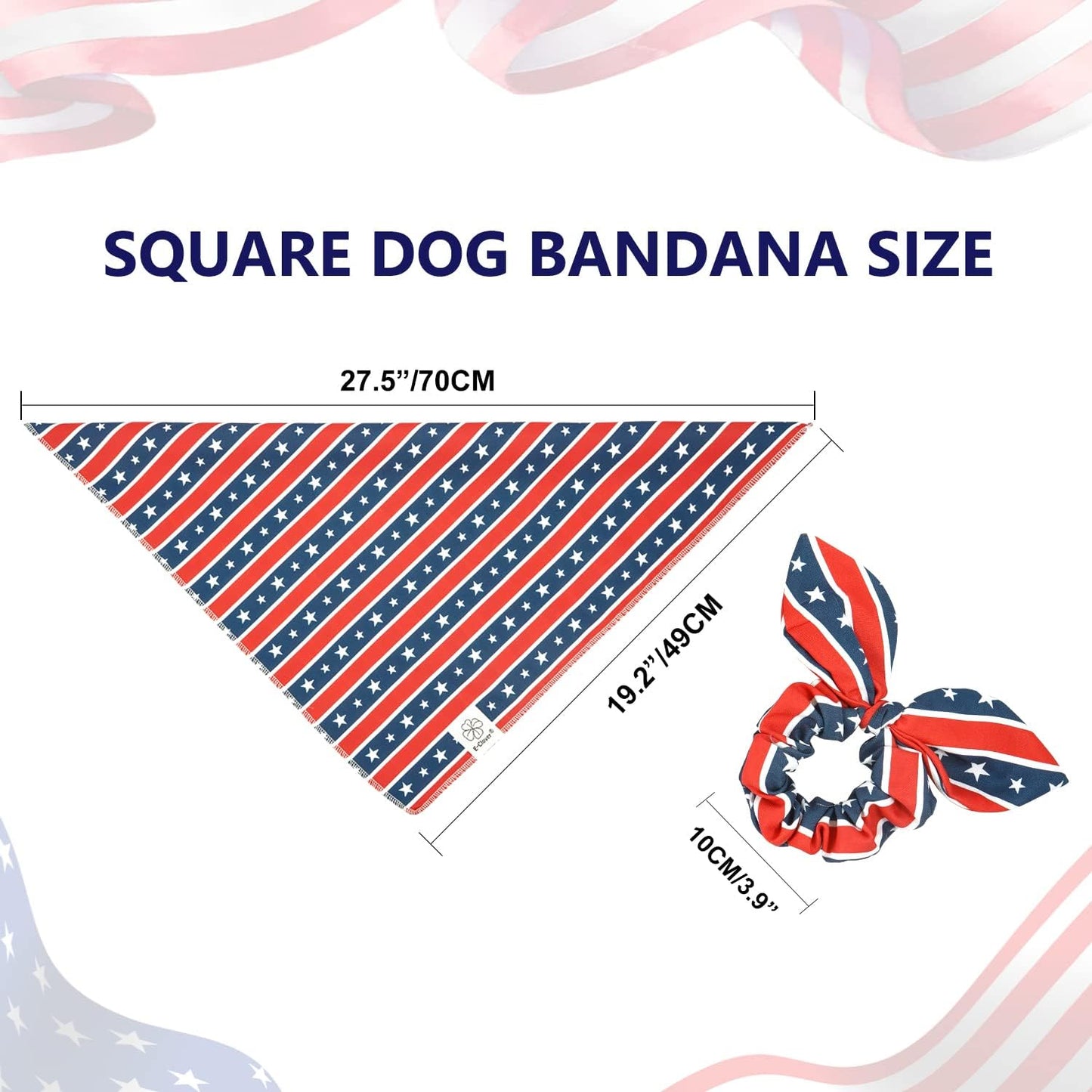 E-Clover 4th of July Dog Bandanas & Matching Scrunchie Set American Flag Dog Scarf for Medium Large Dogs Patriotic Pet Bandana Kerchief Bibs Owner Mom Matching Gifts